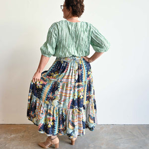 Tiered Maxi Skirt in Organic Cotton by Orientique - Lisbon -  KOBOMO