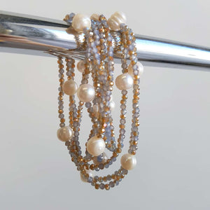 Pisces Pearl and Cutglass Necklace- 70cm length freshwater pearls. Neutral.