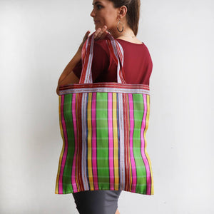 Shopping tote made in a retro look 'deck chair' style long wearing weave fabric. Measures 42cm x 48cm.