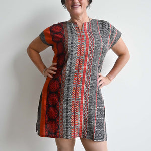 Sari Cotton Tunic Dress - Tribal - BlackXX-Large-Fitsbustupto120cm KOBOMO