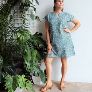 Womens Sari Tunic hand cut + sewn from 100% cotton. Versatile short sleeved summer dress or long top available in sizes S-XXL.