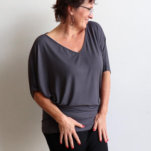 Stand By Me Top by KOBOMO - batwing t-shirt in quality bamboo fabric, ethically handmade. Charcoal Grey.