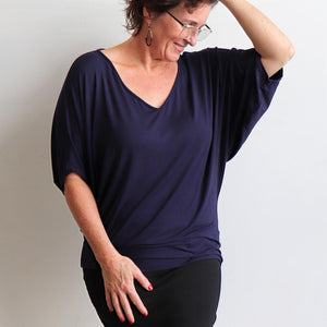 Stand By Me Top by KOBOMO - batwing t-shirt in quality bamboo fabric, ethically handmade. Navy Blue.