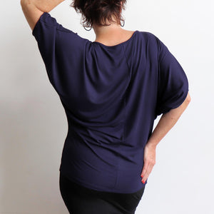 Stand By Me Top by KOBOMO - batwing t-shirt in quality bamboo fabric, ethically handmade. Navy blue. Back view.