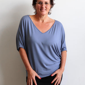 Stand By Me Top by KOBOMO - batwing t-shirt in quality bamboo fabric, ethically handmade. Pigeon Blue.