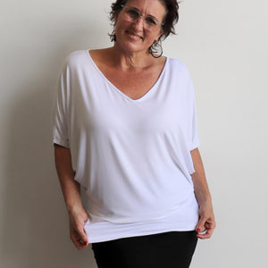 Stand By Me Top by KOBOMO - batwing t-shirt in quality bamboo fabric, ethically handmade. White.