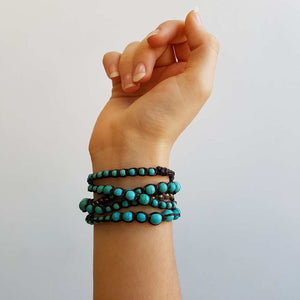 stone and fibre wrap bracelet accessory Turquoise
