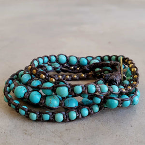 stone and fibre wrap bracelet accessory turquoise