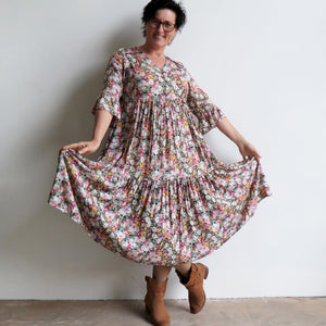 Our Sunday Best Midi Dress is flowing floral frock in a long, classic boho style. Skirt View.