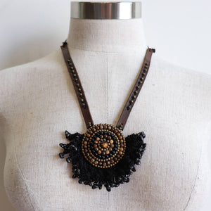 Tribal Pendant Leather + Crochet NecklaceKOBOMO Women's Jewelry + Accessories