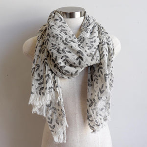 Walk In The Park Scarf - Natural cotton handmade neck accessory for Winter and Summer. Charcoal / Natural