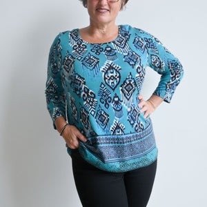 Winter Long Sleeve T-shirt by Orientique - Inca Turquoise Blue - 24-Fitsbustupto140cm KOBOMO