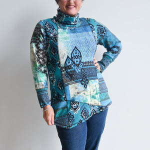 Winter Stretch Tunic Top by Orientique - Inca Patch Turquoise Blue - 24-Fitsbustupto140cm KOBOMO