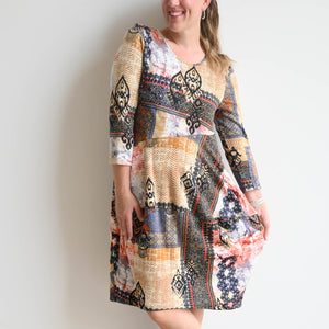 Winter Tunic Dress in Organic Cotton by Orientique - Inca Patch -  KOBOMO