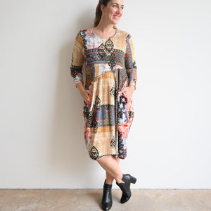 Winter Tunic Dress in Organic Cotton by Orientique - Inca Patch -  KOBOMO