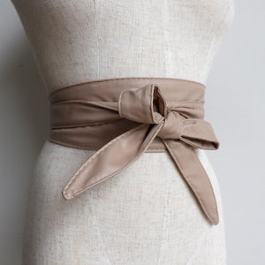 Wrap‘n’Tie Belt - Women’s Obi style wrap-around leather-look waist sash. Nude