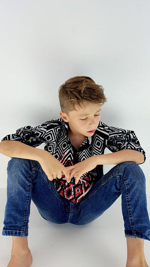 Kaleidoscope Kurta Shirt for KidsKOBOMO Boy's Tops + Shirts + Sweaters