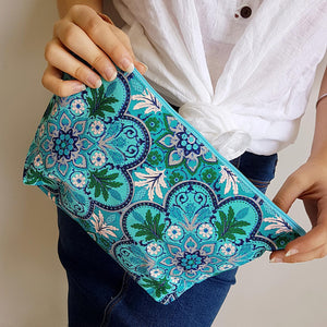 Anything Goes Clutch Bag zippered purse great for cosmetics, with a washable lining. Secret Garden.